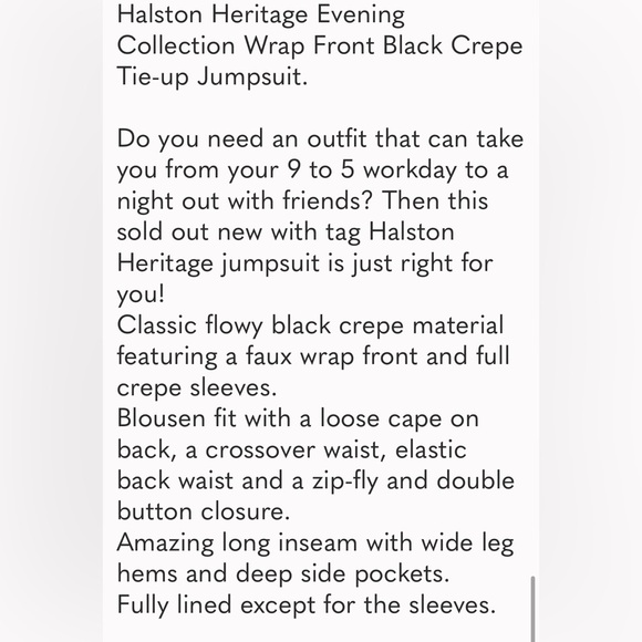 HALSTON CHARLIE JUMPSUIT  NWOT - Picture 13 of 14